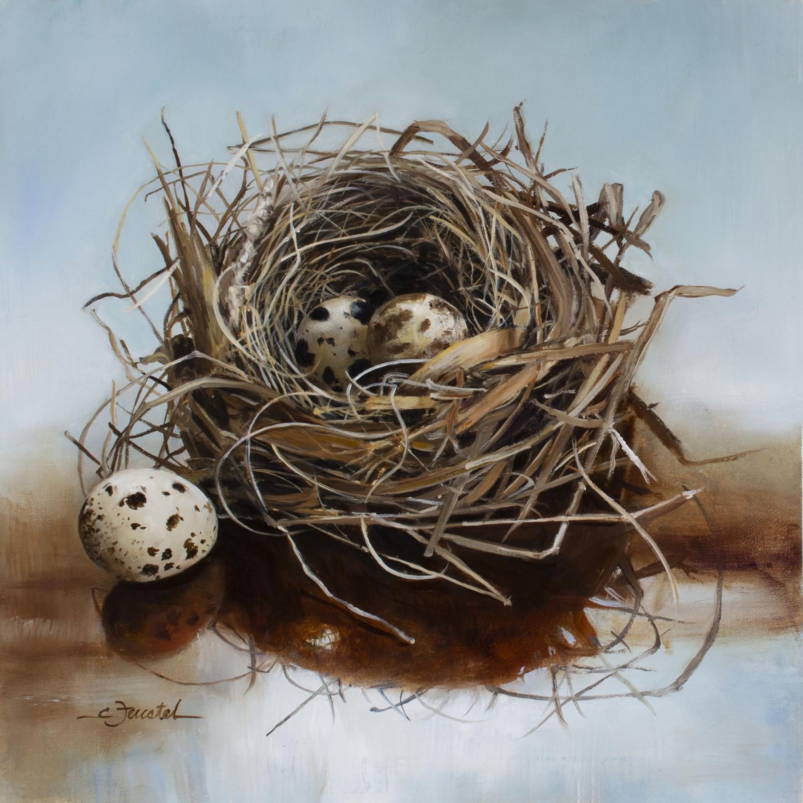 Feustel-Cynthia%20Nest%20with%20Quail%20Eggs%20Oil%2012x12.jpg